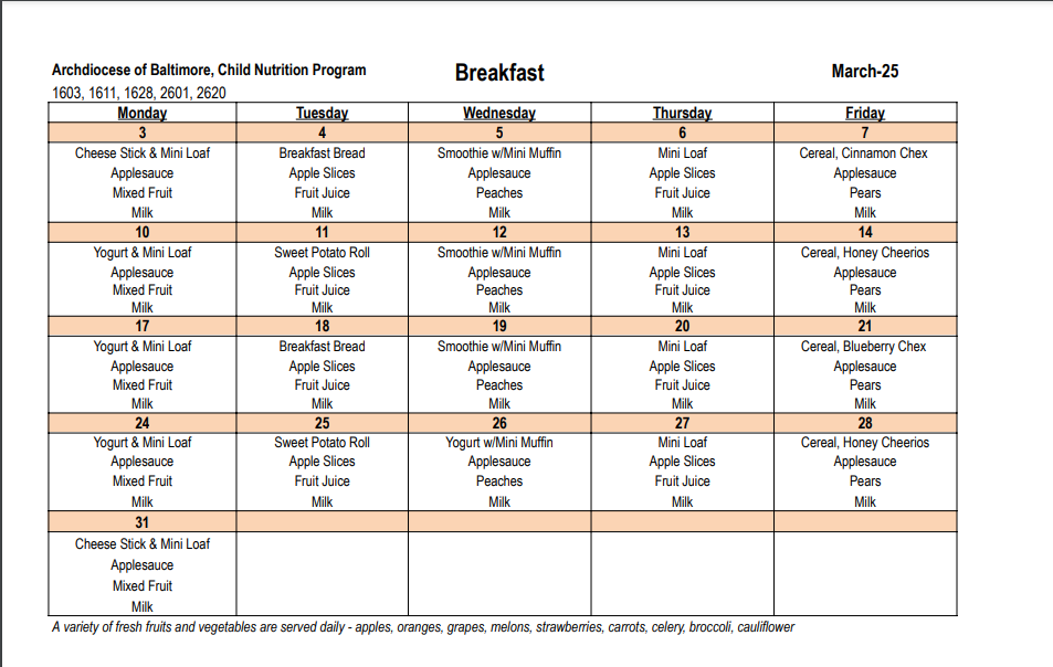 Example Breakfast Menu at ABS